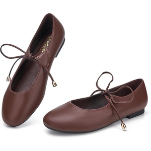 image:imageTrary Mary Jane Shoes Women Lace Up Ballet Flats DressDark Brown