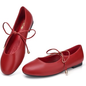 image:imageTrary Mary Jane Shoes Women Lace Up Ballet Flats DressRed