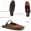 image:imageTrary Women Mary Jane Mule Flats Square Toe Slip On Adjustable Strap ShoesBrown