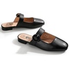 image:imageTrary Women Mary Jane Mule Flats Square Toe Slip On Adjustable Strap ShoesPu Black