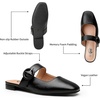 image:imageTrary Women Mary Jane Mule Flats Square Toe Slip On Adjustable Strap ShoesPu Black