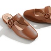 image:imageTrary Women Mary Jane Mule Flats Square Toe Slip On Adjustable Strap ShoesPu Brown