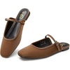 image:imageTrary Women Mary Jane Mule Flats Square Toe Slip On Adjustable Strap ShoesBrown