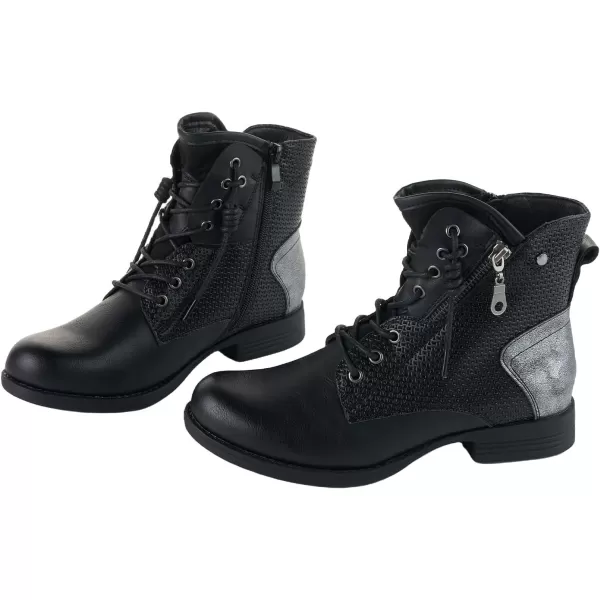 LALA IKAI Women Motorcycle Boots Ankle Combat Boots with Studded Low Block Heels Biker Shoes