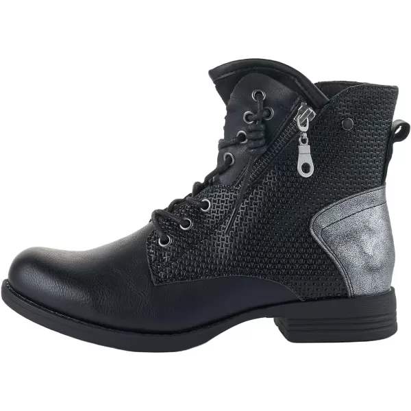 LALA IKAI Women Motorcycle Boots Ankle Combat Boots with Studded Low Block Heels Biker Shoes