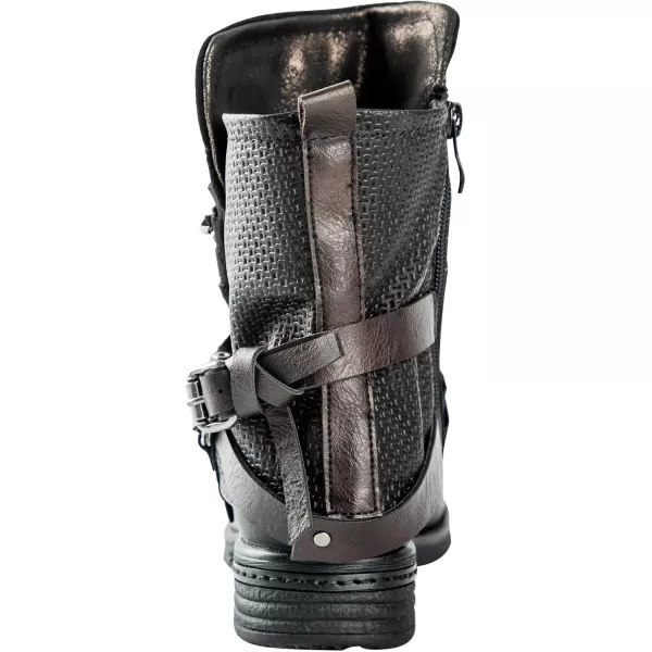 LALA IKAI Women Motorcycle Boots Ankle Combat Boots with Studded Low Block Heels Biker Shoes
