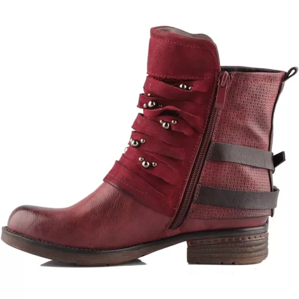 LALA IKAI Women Motorcycle Boots Ankle Combat Boots with Studded Low Block Heels Biker Shoes