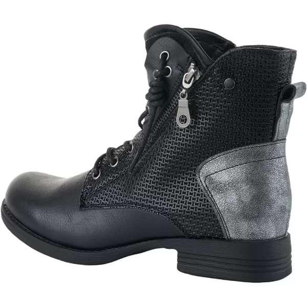 LALA IKAI Women Motorcycle Boots Ankle Combat Boots with Studded Low Block Heels Biker Shoes