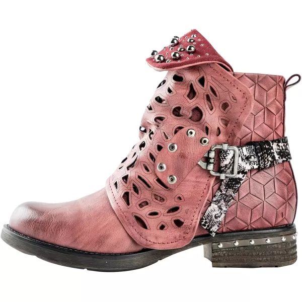 LALA IKAI Women Motorcycle Boots Combat Ankle Combat Boots with Studded Low Block Heels Biker Shoes Black/Gray/Brown