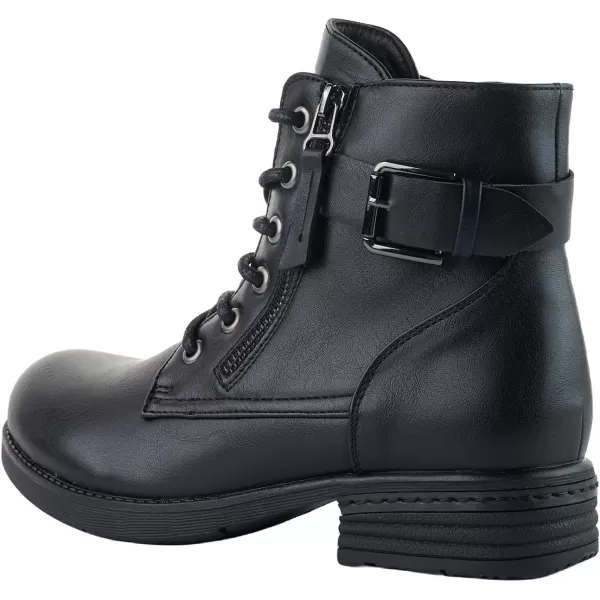 LALA IKAI Women Motorcycle Boots Combat Ankle Combat Boots with Studded Low Block Heels Biker Shoes Black/Gray/Brown