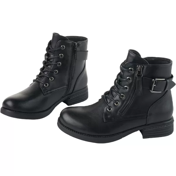 LALA IKAI Women Motorcycle Boots Combat Ankle Combat Boots with Studded Low Block Heels Biker Shoes Black/Gray/Brown
