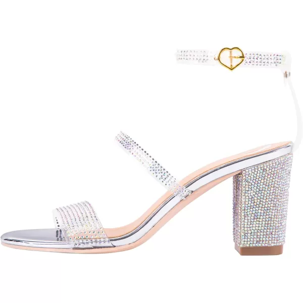 LALA IKAI Women's Rhinestone Ankle Strap Heels Transparent Strappy Buckle Pumps Open Toe Block Chunky Mid Heels for Wedding Party Dress