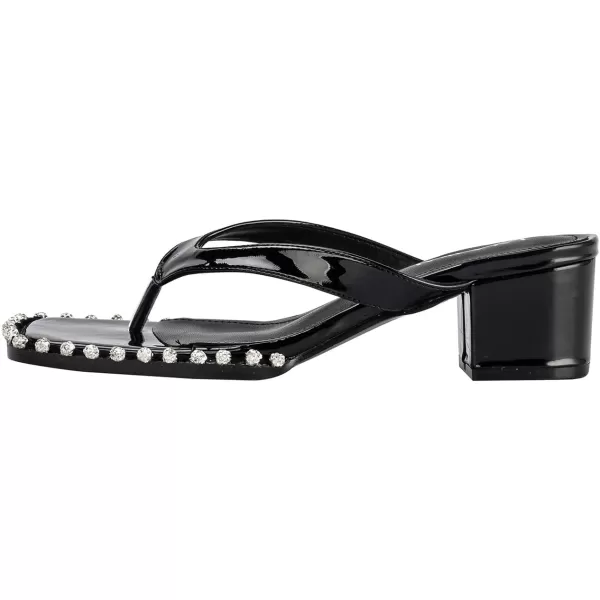 LALA IKAI Women's Rhinestone Square Toe Heels Flip Flop Heeled Sandals Chunky Heels Backless Slip On Thong Dress High Heel Slippers