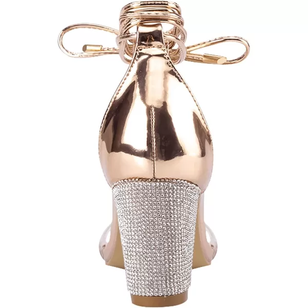 Women's Heels Chunky High Heels Sandals for Women Comfy Open Toe Strappy Rhinestone Heeled White Silver Gold Black Ankle Clear Dress Shoes