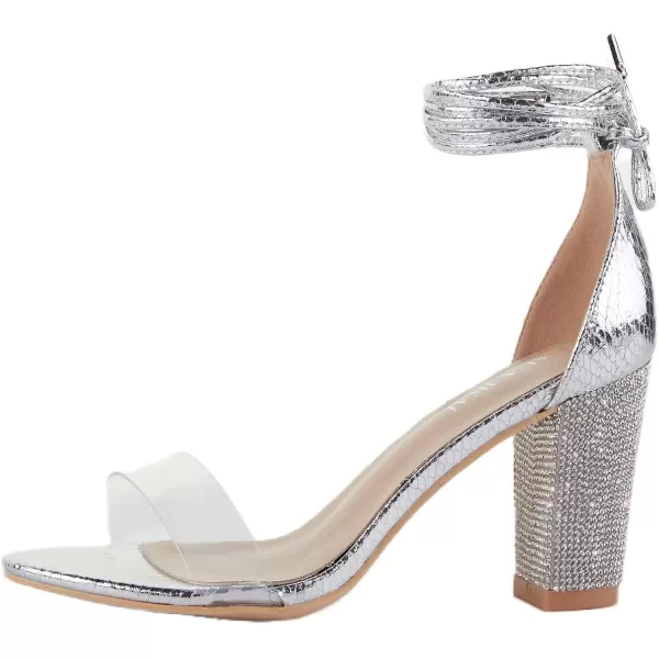 Women's Heels Chunky High Heels Sandals for Women Comfy Open Toe Strappy Rhinestone Heeled White Silver Gold Black Ankle Clear Dress Shoes