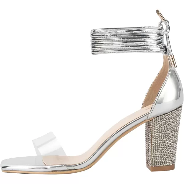 Women's Heels Chunky High Heels Sandals for Women Comfy Open Toe Strappy Rhinestone Heeled White Silver Gold Black Ankle Clear Dress Shoes)