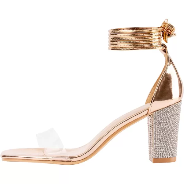 Women's Heels Chunky High Heels Sandals for Women Comfy Open Toe Strappy Rhinestone Heeled White Silver Gold Black Ankle Clear Dress Shoes)