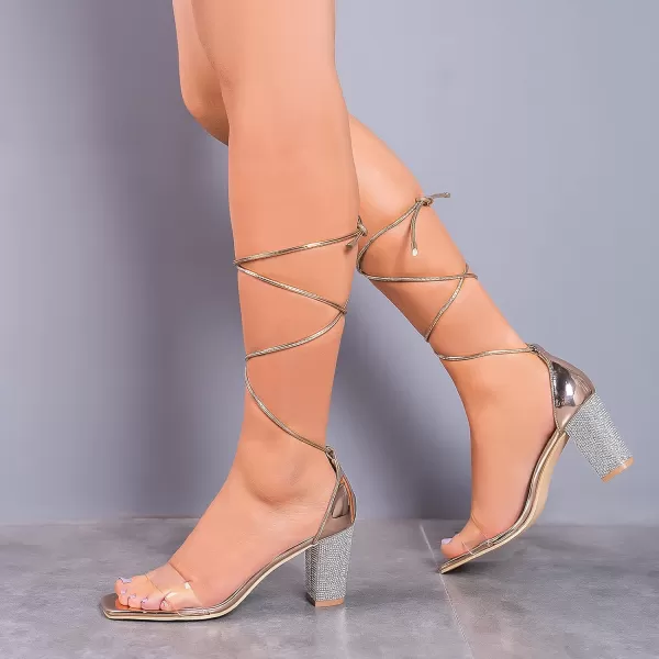 Women's Heels Chunky High Heels Sandals for Women Comfy Open Toe Strappy Rhinestone Heeled White Silver Gold Black Ankle Clear Dress Shoes)