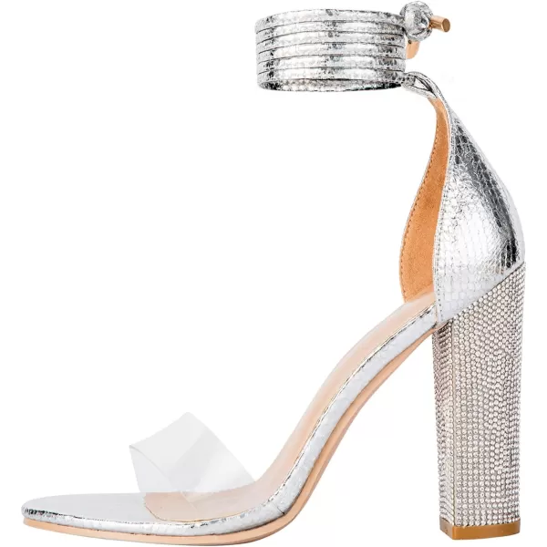 Women's High Heels Chunky Heels Sandals for Women Comfy Open Toe Strappy Rhinestone Heeled Sandals White Silver Gold Black Ankle Clear Heels for Party Wedding
