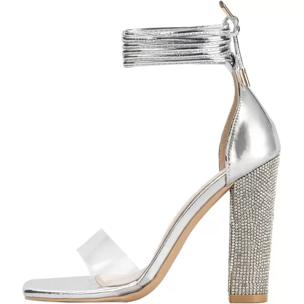 Women's High Heels Chunky Heels Sandals for Women Comfy Open Toe Strappy Rhinestone Heeled Sandals White Silver Gold Black Ankle Clear Heels for Party Wedding)