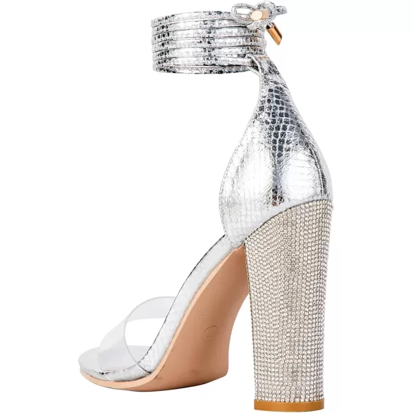 Women's High Heels Chunky Heels Sandals for Women Comfy Open Toe Strappy Rhinestone Heeled Sandals White Silver Gold Black Ankle Clear Heels for Party Wedding