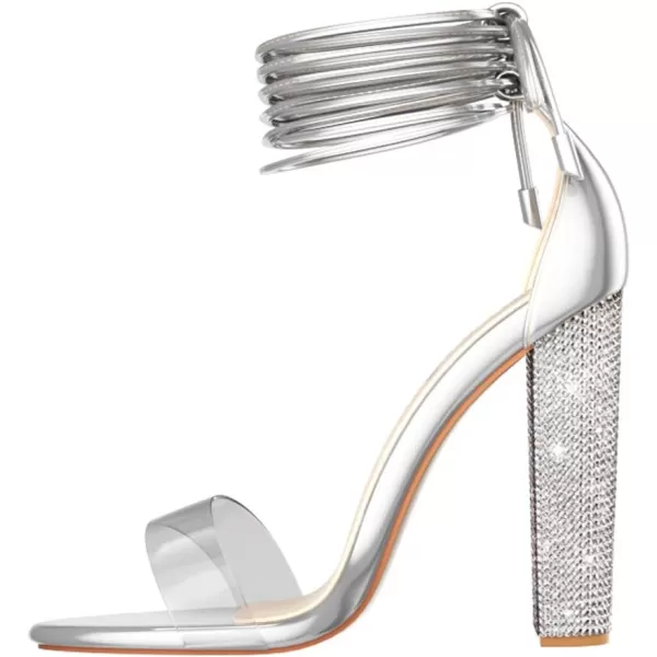 Women's High Heels Chunky Heels Sandals for Women Comfy Open Toe Strappy Rhinestone Heeled Sandals White Silver Gold Black Ankle Clear Heels for Party Wedding