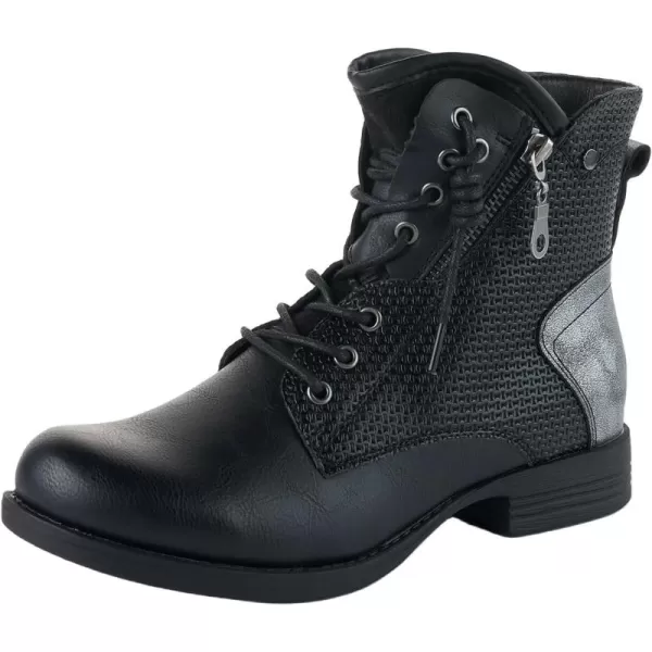 LALA IKAI Women Motorcycle Boots Ankle Combat Boots with Studded Low Block Heels Biker Shoes