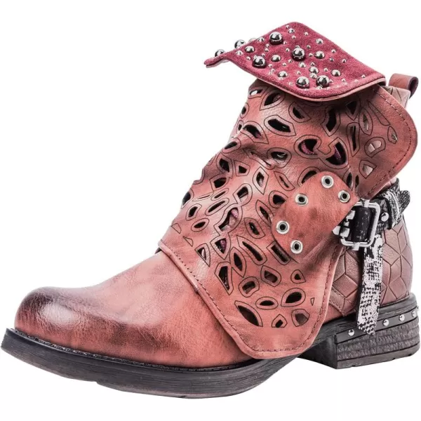 LALA IKAI Women Motorcycle Boots Combat Ankle Combat Boots with Studded Low Block Heels Biker Shoes Black/Gray/Brown