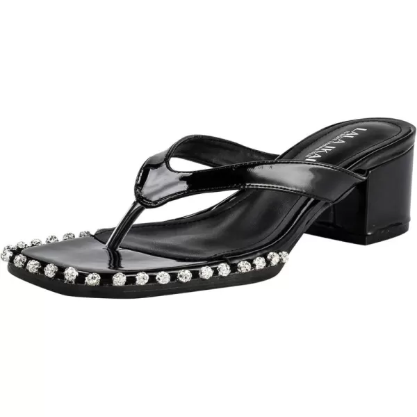 LALA IKAI Women's Rhinestone Square Toe Heels Flip Flop Heeled Sandals Chunky Heels Backless Slip On Thong Dress High Heel Slippers