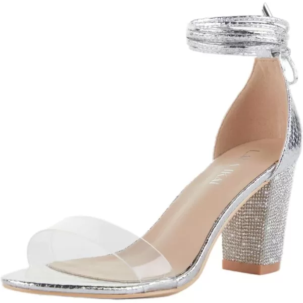 Women's Heels Chunky High Heels Sandals for Women Comfy Open Toe Strappy Rhinestone Heeled White Silver Gold Black Ankle Clear Dress Shoes