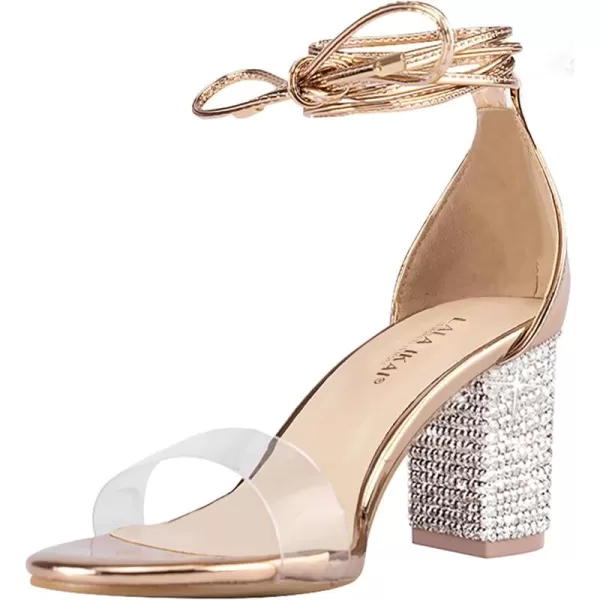 Women's Heels Chunky High Heels Sandals for Women Comfy Open Toe Strappy Rhinestone Heeled White Silver Gold Black Ankle Clear Dress Shoes