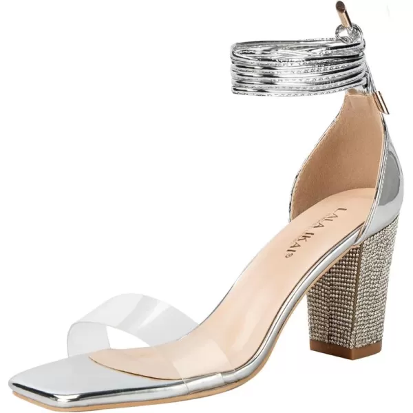 Women's Heels Chunky High Heels Sandals for Women Comfy Open Toe Strappy Rhinestone Heeled White Silver Gold Black Ankle Clear Dress Shoes)