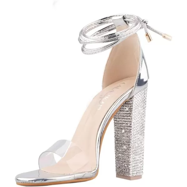 Women's High Heels Chunky Heels Sandals for Women Comfy Open Toe Strappy Rhinestone Heeled Sandals White Silver Gold Black Ankle Clear Heels for Party Wedding