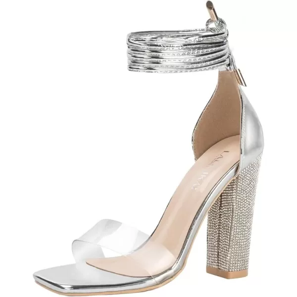 Women's High Heels Chunky Heels Sandals for Women Comfy Open Toe Strappy Rhinestone Heeled Sandals White Silver Gold Black Ankle Clear Heels for Party Wedding)