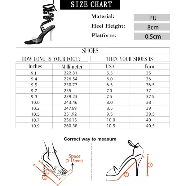 LALA IKAI Women's Clear Strap Stiletto Sandals Square Open Toe Transparent Strappy Heels Lace up Party Dress Shoes