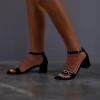 imageLALA IKAI Womens Block Heels Ankle Strappy Sandals Open Toe Pumps With Rhinestones Low Heels Dress Party Shoes