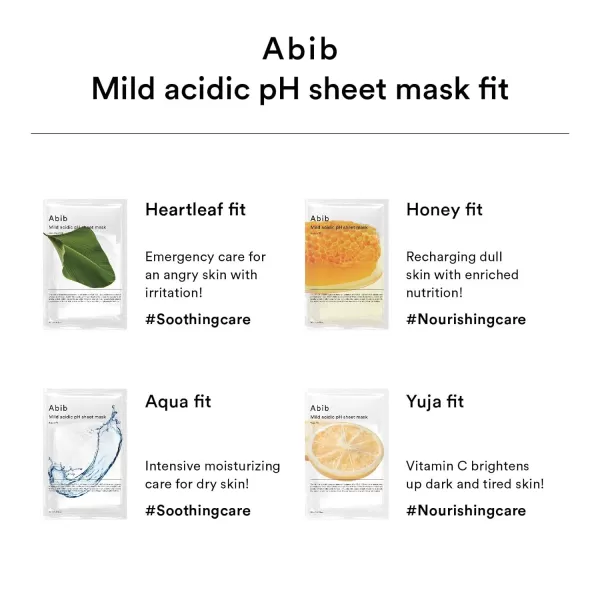 Abib Mild Acidic pH Sheet Mask Aqua Fit 10 Sheets I Intense Hydrating and Moisturizing Care for Dry and Dehydrated SkinAqua
