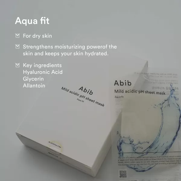 Abib Mild Acidic pH Sheet Mask Aqua Fit 10 Sheets I Intense Hydrating and Moisturizing Care for Dry and Dehydrated SkinAqua