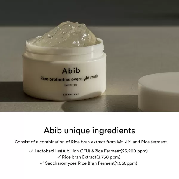 Abib Rice Probiotics Overnight Mask Barrier Jelly 271 fl oz I Intensive Hydrating Nourishing for Skin Barrier Bouncy Skin Texture Less Stress