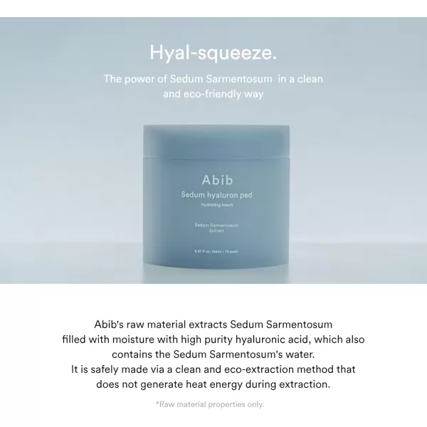 Abib Sedum Hyaluron Pad Hydrating Touch 75 Pads I Hyaluronic Acid Hydrating and Improving Skin Texture Mild Exfoliation