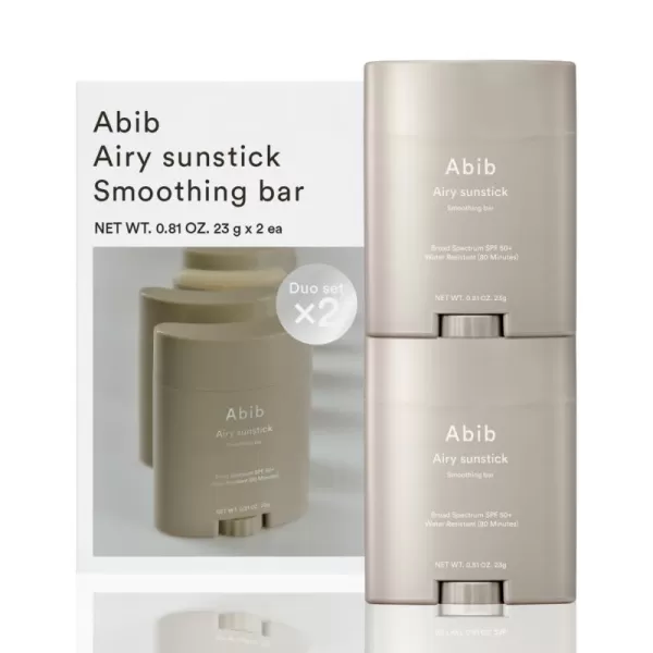 Abib Airy Sunstick Smoothing Bar SPF50  NonSticky Matte Finish Sun Protection for Face and Body Longlasting Korean Sun Stick1 Count Pack of 2