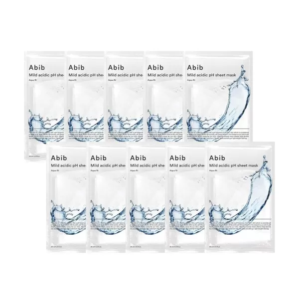 Abib Mild Acidic pH Sheet Mask Aqua Fit 10 Sheets I Intense Hydrating and Moisturizing Care for Dry and Dehydrated SkinAqua