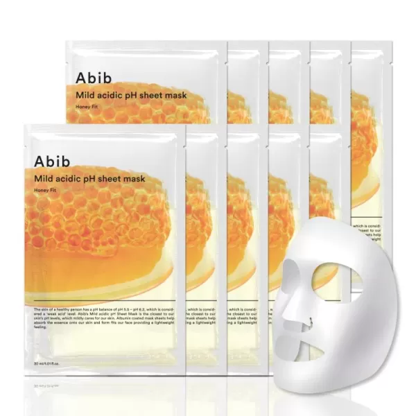Abib Mild Acidic pH Sheet Mask Aqua Fit 10 Sheets I Intense Hydrating and Moisturizing Care for Dry and Dehydrated SkinHoney