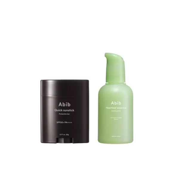 Abib Quick Sunstick Protection Bar 078oz  Abib Heartleaf Essence Calming Pump 169 fl oz