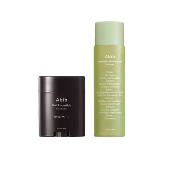 Abib Quick Sunstick Protection Bar SPF50 078 Oz  Abib Heartleaf Calming Toner Skin Booster 71 fl oz