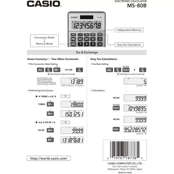 Casio MS80B Standard Function Desktop CalculatorBrush Nickel