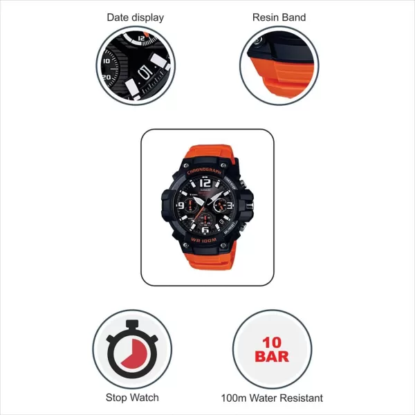 Casio Mens Heavy Duty Chronograph Quartz Stainless Steel and Resin Casual Watch ColorOrange Model MCW100H4AV