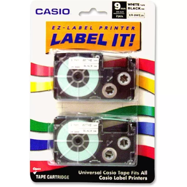 Casio XR9WE2S 9mm Labeling Tape Black on White 2Pack 9mm x 26 XR9WE2S