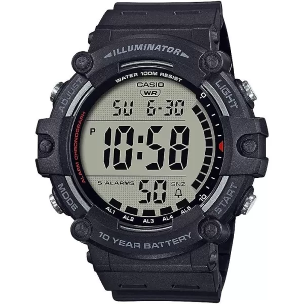 Casio Illuminator AE1500WH Series  10Year Battery  LED Backlight  5Alarms  1100 Sec Stopwatch  Mens Digital WatchBlack