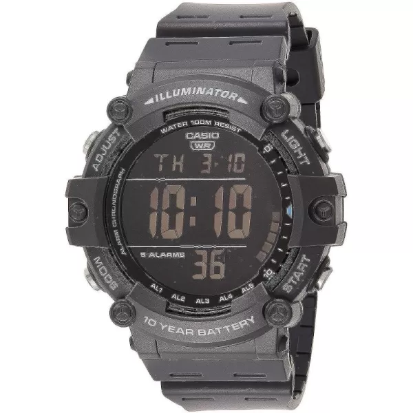 Casio Illuminator AE1500WH Series  10Year Battery  LED Backlight  5Alarms  1100 Sec Stopwatch  Mens Digital WatchGray